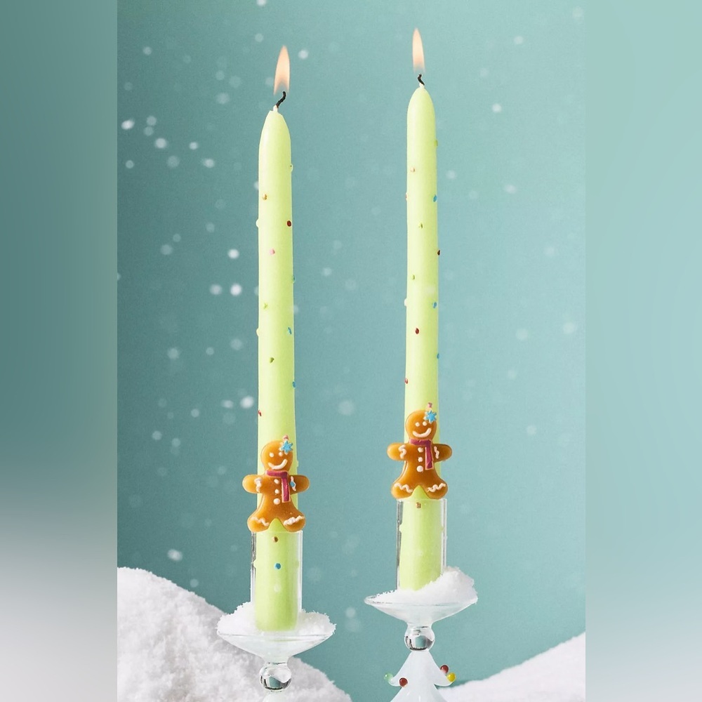 Anthropologie Festive Icon Gingerbread Christmas Taper Candles 2 Pack NIB